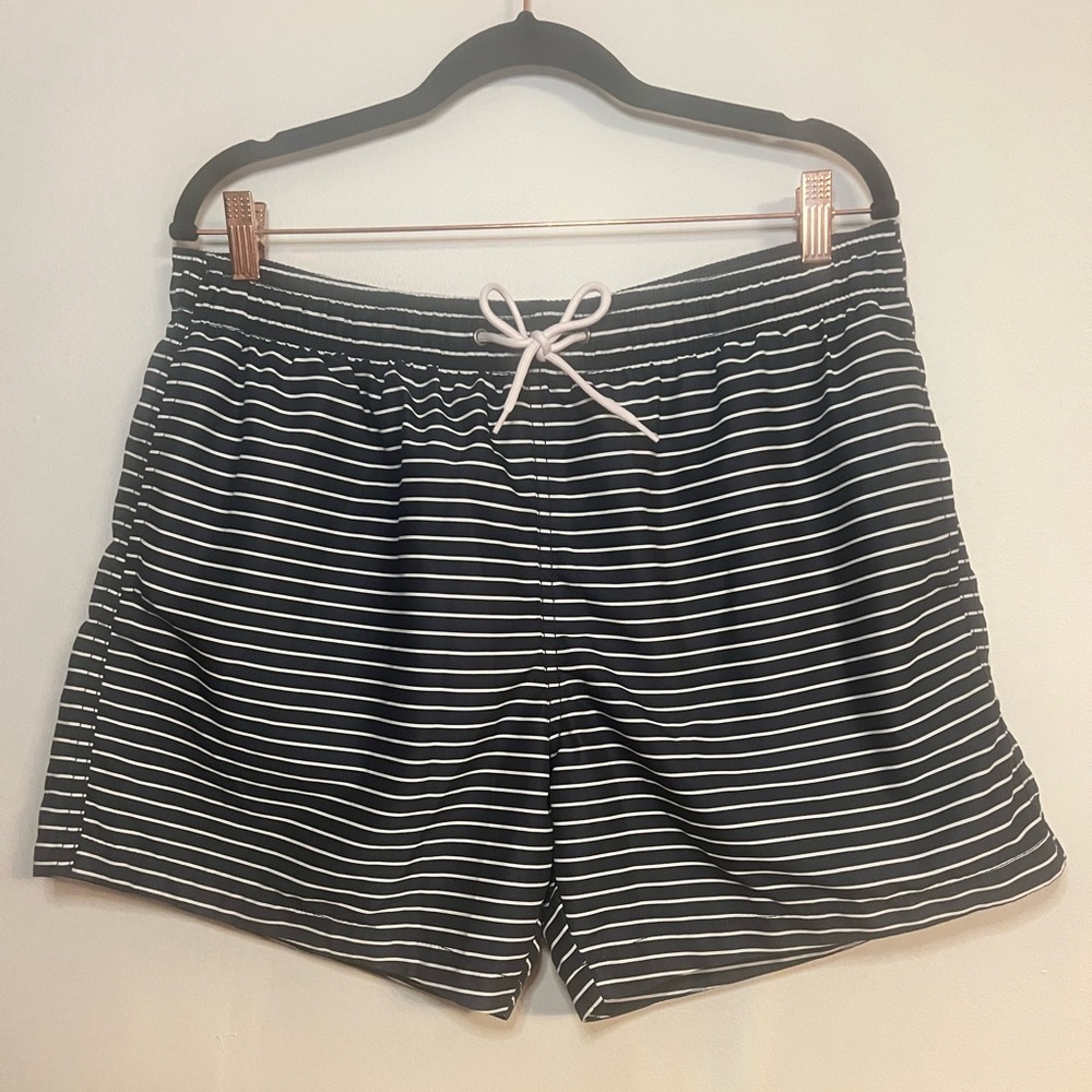 H&M Men’s Navy Striped Swim Trunk Shorts